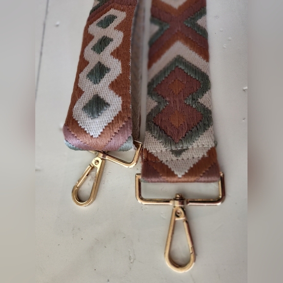 Purse Strap Replacement | Pink Green Cream Geo Print | Gold Hardware - Picture 2 of 4